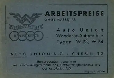 Wanderer W 23 24 Arbeitspreise 1941