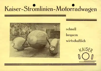 Kaiser Stromlinien Motorradwagen Prospekt ca. 1935
