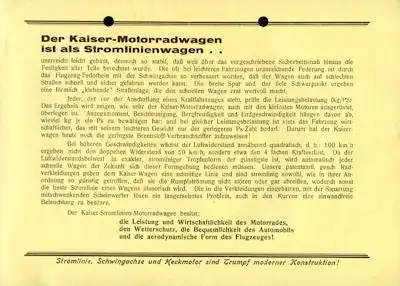 Kaiser Stromlinien Motorradwagen Prospekt ca. 1935