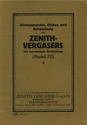 Zenith Vergaser Modell TD 1928