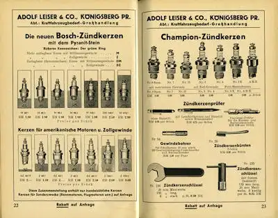 Adolf Leiser & Co Königsberg / Pr. Katalog Kraftfahrzeug Bedarf 1930er Jahre