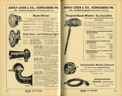 Adolf Leiser & Co Königsberg / Pr. Katalog Kraftfahrzeug Bedarf 1930er Jahre