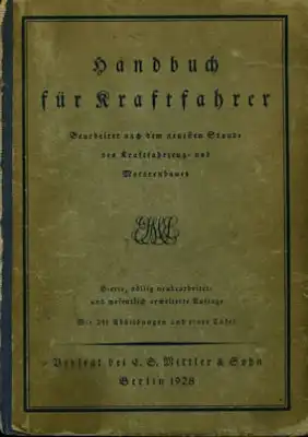 Handbuch für Kraftfahrer Mittler & Sohn 1928