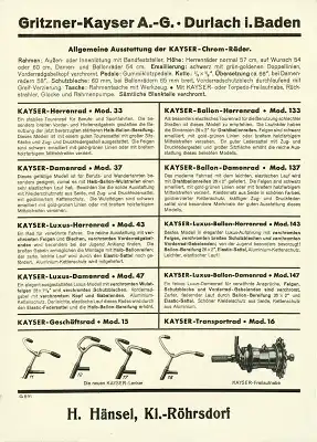 Kayser Fahrrad Prospekt 1930er Jahre