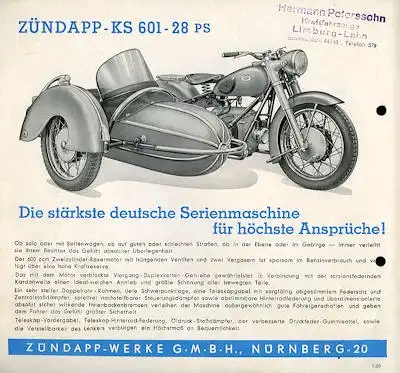 Zündapp KS 601 Prospekt ca. 1951