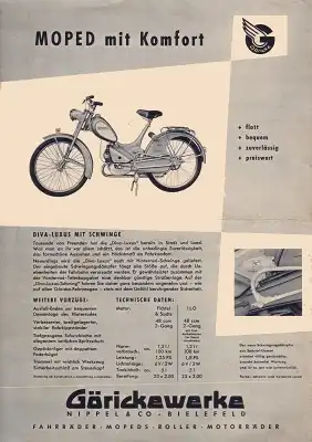 Göricke Moped und Roller Prospekt 1960er Jahre