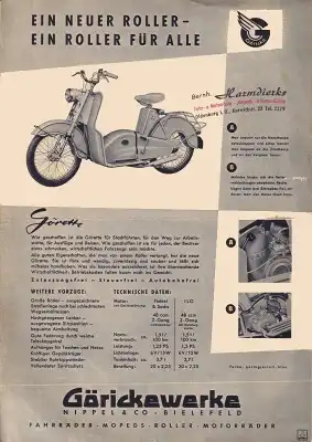 Göricke Moped und Roller Prospekt 1960er Jahre