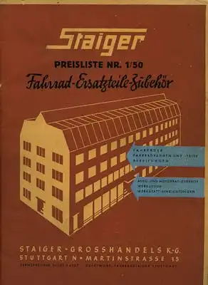 Staiger Fahrrad Ersatzteile Zubehör Preisliste Nr.1/1950