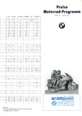 BMW Preisliste 1.1991
