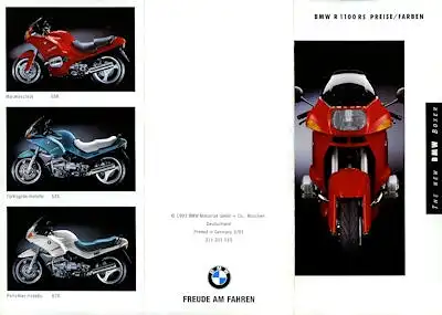 BMW R 1100 RS Preisliste und Farben 1993