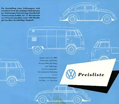 VW Preisliste 2.1957