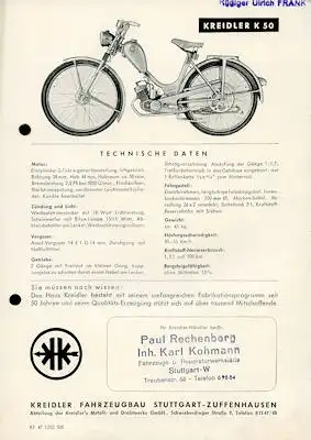 Kreidler K 50 Prospekt 12.1952