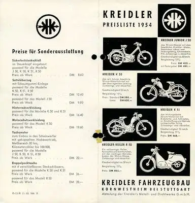 Kreidler Preisliste 1954