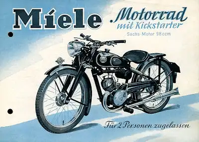 Miele Motorrad mit Kickstarter Prospekt 1952