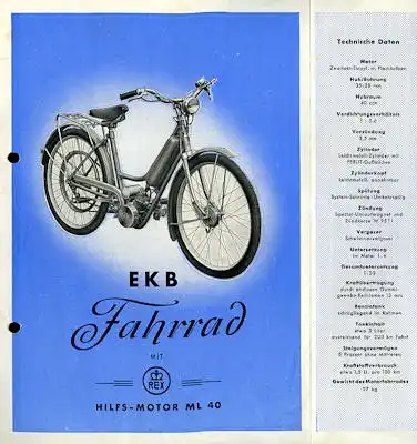 EKB Fahrrad mit Rex Hilfs-Motor ML 40 Prospekt ca.1953