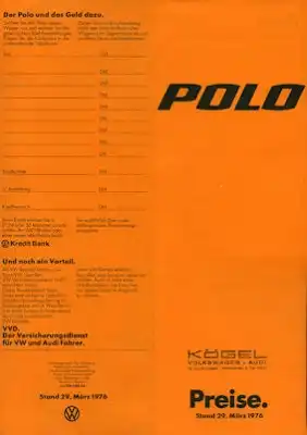 VW Polo Preisliste 1976