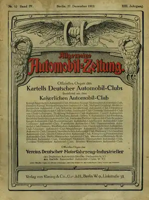 Allgemeine Automobil Zeitung (AAZ) 1912 Heft 52