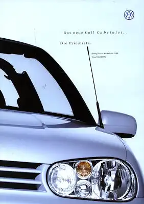VW Golf IV Cabriolet Preisliste 1999