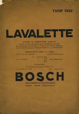 Bosch / Lavalette Katalog Erzeugnisse für Kfz 1933