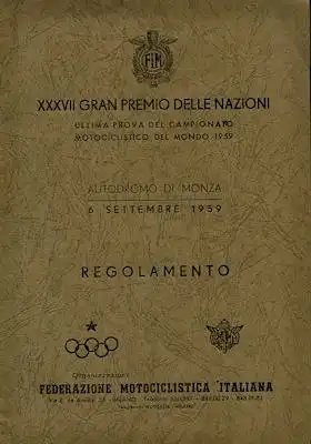 Regolamento Motociclistico Monza 6.9.1959
