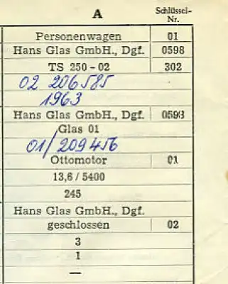 Glas Goggo T 250 Original Fahrzeugbrief 1962
