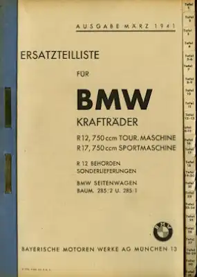 BMW R 12 17 Ersatzteilliste 3.1941
