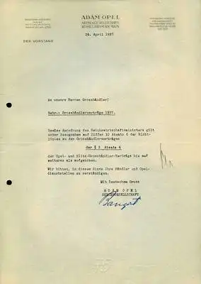 Opel Werksvertrag 1937