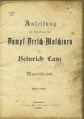 Lanz Dampf-Dresch-Maschinen Bedienungsanleitung 1900