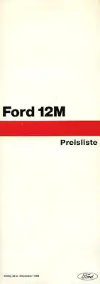 Ford 12 M Preisliste 1970