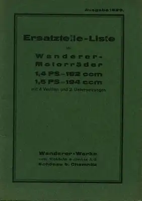 Wanderer 1,4 PS 182ccm und 1,5PS 194ccm Ersatzteilliste 3.1929