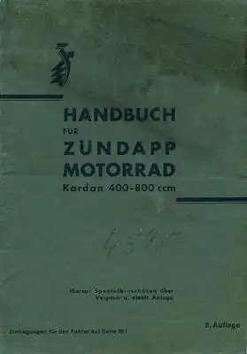 Zündapp K 400-800 Bedienungsanleitung 1934