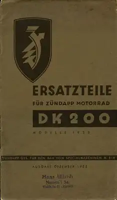 Zündapp DK 200 Ersatzteilliste 1935