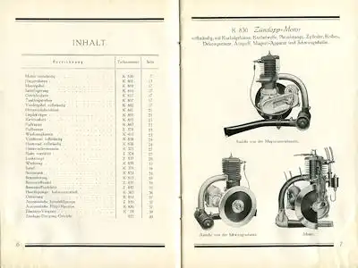 Zündapp Mod. 2, Mod. 2 GS, Mod. 3 GS u. K 249 Ersatzteilliste ca. 1925