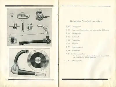 Zündapp Mod. 2, Mod. 2 GS, Mod. 3 GS u. K 249 Ersatzteilliste ca. 1925
