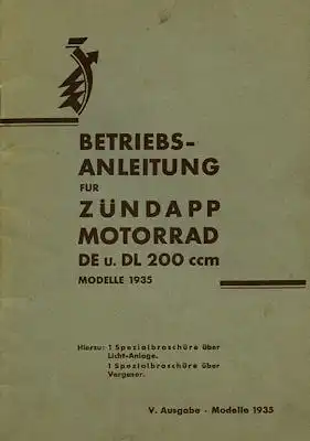 Zündapp DE DL 200 Bedienungsanleitung 1935