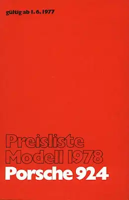 Porsche 924 Preisliste 1978