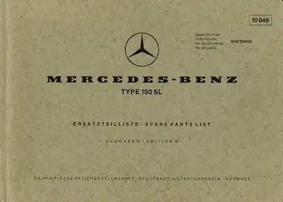 Mercedes-Benz 190 SL Ersatzteilliste 1963