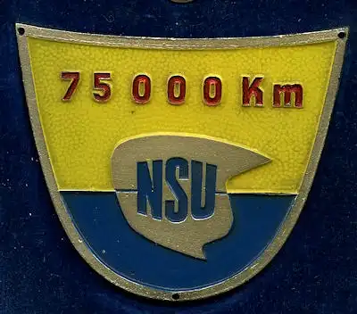 Plakette und Nadel 75 000 km NSU 1950er Jahre
