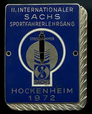 Plakette Sachs Sportfahrerlehrgang Hockenheimring 1972