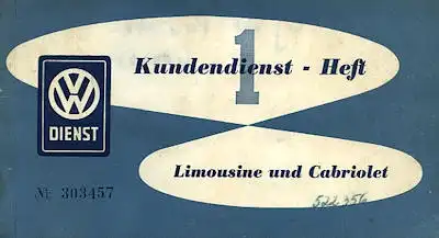 VW Käfer Kundendienst-Heft 1 6.1953