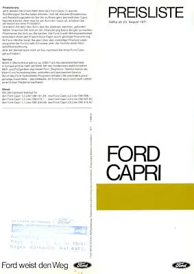 Ford Capri Preisliste 1972
