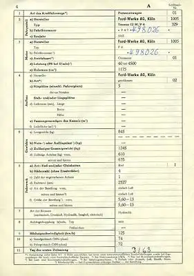 Ford Taunus 12 M P 4 Original Fahrzeugbrief 1963