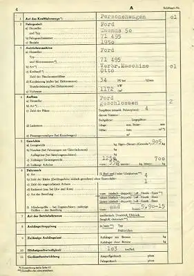 Ford Taunus Original Ersatz-Fahrzeugbrief 1950/58