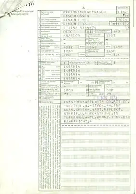Renault 16 Original Fahrzeugbrief 1973