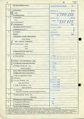 Renault 10 Major Original Fahrzeugbrief 1965