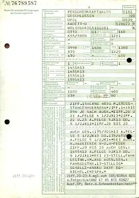 Opel Kadett D Original Fahrzeugbrief 1982
