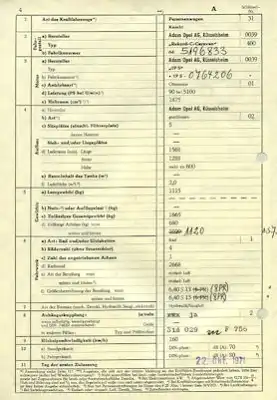 Opel Rekord C Caravan Original Fahrzeugbrief 1971