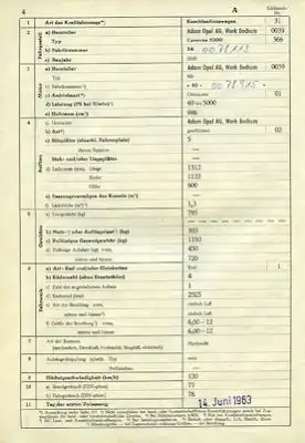 Opel Kadett A Caravan Original Fahrzeugbrief 1964