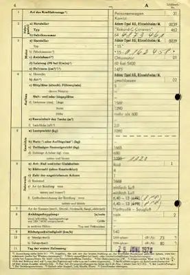 Opel Rekord C Caravan Original Fahrzeugbrief 1970