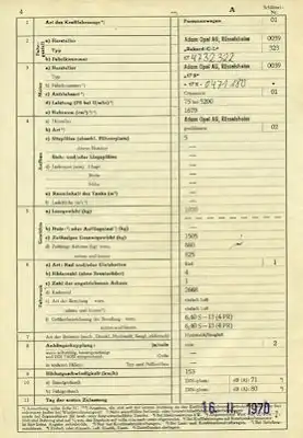 Opel Rekord C Original Fahrzeugbrief 1970